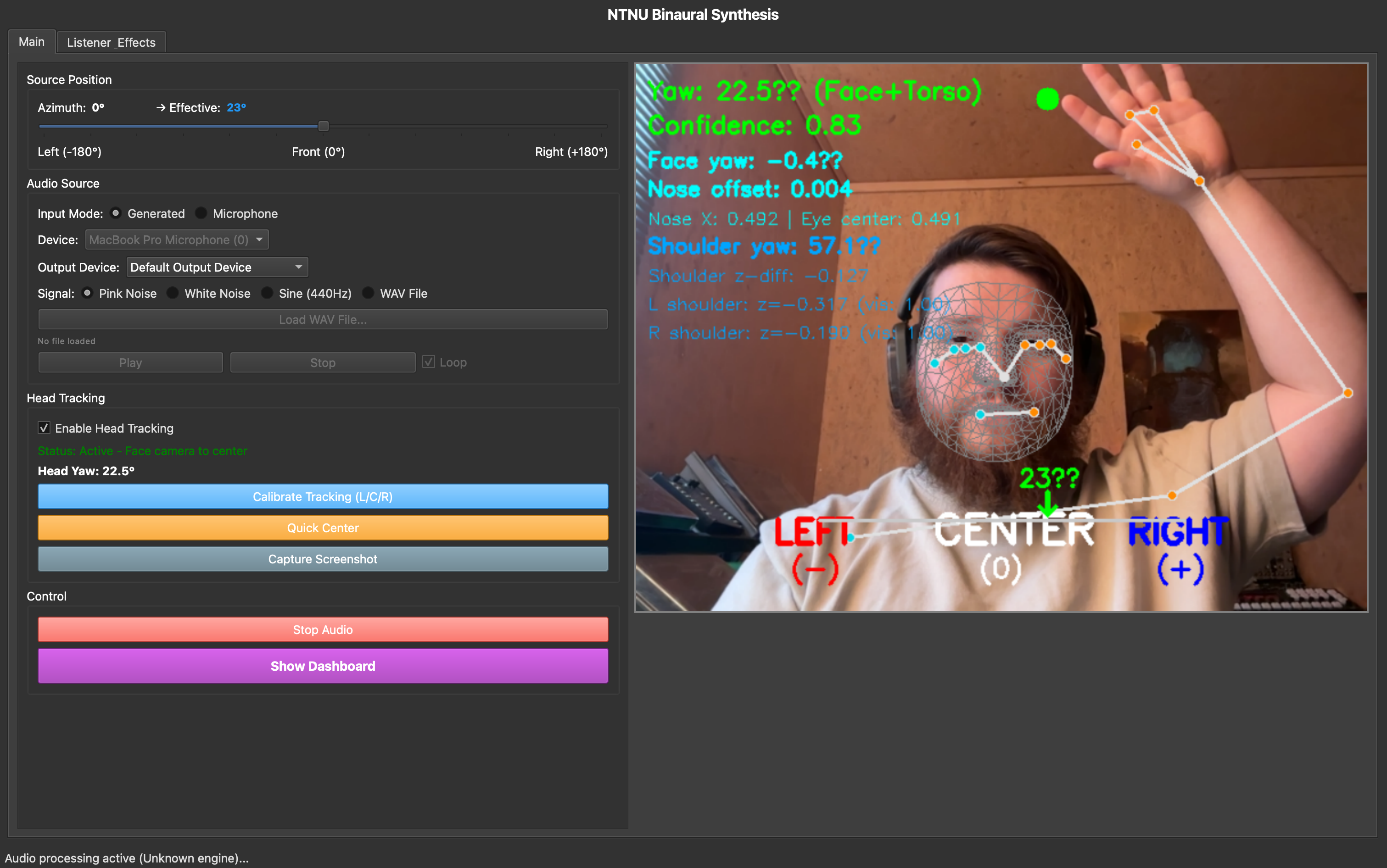 Binaural HRTF spatial audio GUI
