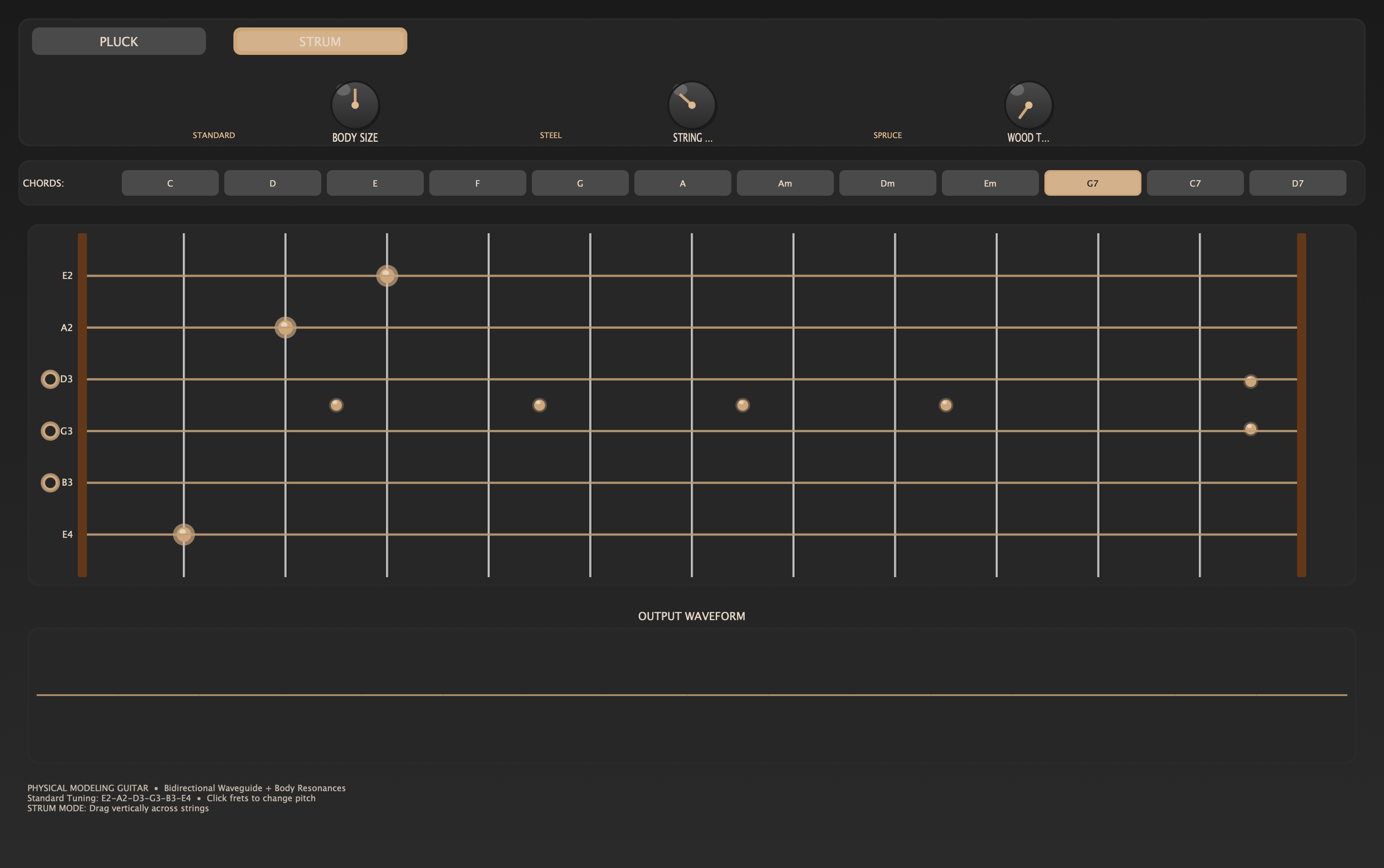 Guitar physical modeling JUCE plugin UI